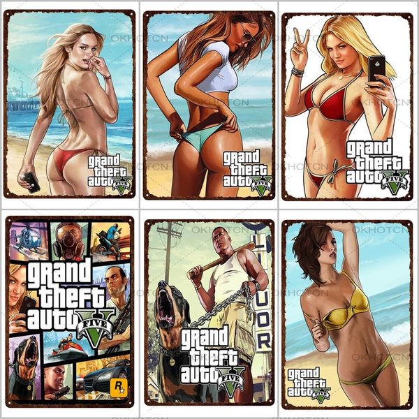 GRAND THEFT AUTO AUTO PICHES Affiches GTA 5 JEU VIDÉO METAL PLAQUES IMPRESS