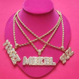 Grandbling personnalisé pendentif glacé Zircon lettres Nekclace avec corde chaîne tour de cou femmes Hiphop collier pour Man307z