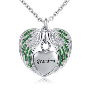 Oma Angel Wing Urn Ketting Voor Ashes Cremation Memorial Rvs Heart Shouldersake Birthstone Crystal Hanger Ketting Sieraden