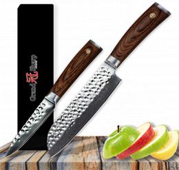 Grandsharp 2 PCS Kitchen Knife Set Santoku Paring Knife Set VG10 Japonais Damas Kitchen Couteaux 67 couches Japonais Damas STEE5476037
