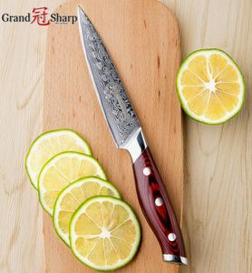 Grandsharp Damas Kitchen Couteau 5 pouces Couteau utilitaire 67 couches japonais Damas en acier inoxydable VG10 outils de cuisson noyau new8353003