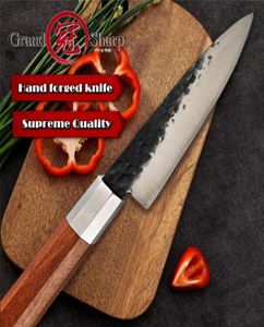Grandsharp Couteau de chef fait à la main 56 pouces en acier à haute teneur en carbone 4cr13 Couteaux de cuisine japonais utilitaires Marteau forgé Outils pour la maison Gif2713602