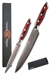 Grandsharp Keukenmesset Chef -kok Utility Damascus Knives VG10 Japanse Damascus Steel Home Improvement Kitchets Gadgets Japans K7449179