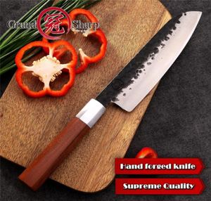Couteau Santoku Grandsharpe 7 pouces couteaux de cuisine à la main couteaux de cuisine japonais High Carbone Steel Chef039 Séliquer l'outil de cuisson 2981582