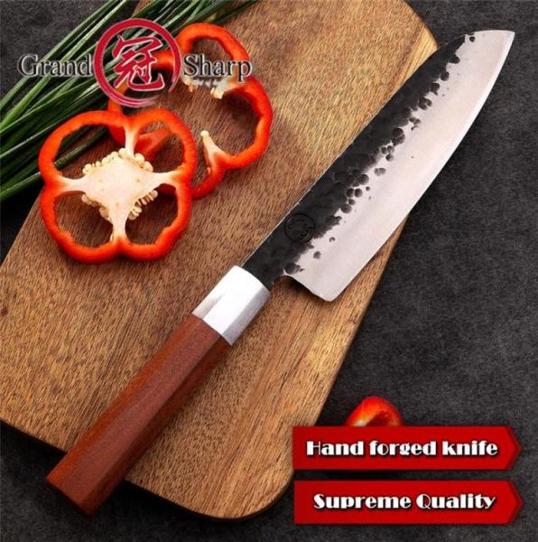 Couteau Santoku Grandsharpe 7 pouces couteaux de cuisine faits à la main couteaux de cuisine japonais High Carbone Steel Chef039 Séliquant outil de cuisson 3269362