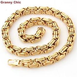 Granny Chic Design Joyas para hombres Color dorado Acero inoxidable Enorme pesado Ancho Bizantino Rey Cadena Collar 15mm7 -40 "264B