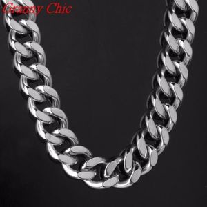 Granny Chic High Quality 316L Collier en acier inoxydable Bracelet Curb Cubain Link Silver Color Mens Chain 17 mm de large Bijoux 7-40quo2024