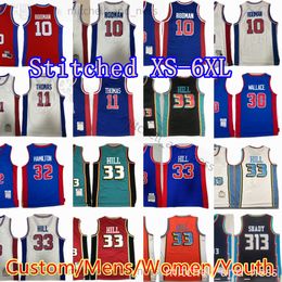 Grant 33 Hill Jersey Custom XS-6XL Retro Ed Basketball Jerseys Dennis 10 Rodman Isiah 11 Thomas Richard 32 Hamilton