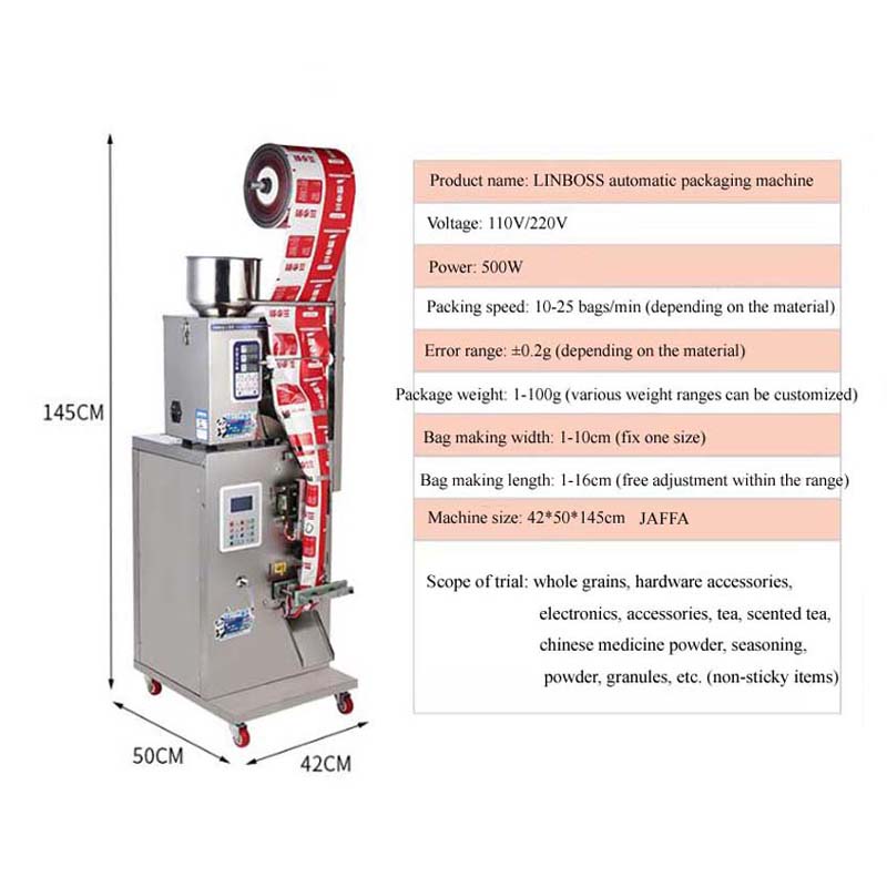 Máquina de embalagem de pó de grânulo traseira selo de pesagem automática de peso de preenchimento de pó
