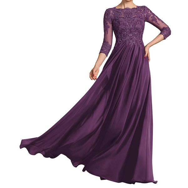 Robe mère De la mariée raisin/violet pour femmes, demi-manches, avec des Appliques en dentelle, en mousseline De soie, robes De soirée De mariage, 2024