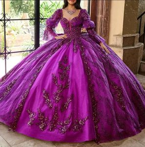 Raisin violet Quinceanera robes 2024 formelle de luxe fête perles dentelle Appliques doux 15 robe bal Graduation robes de bal