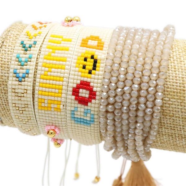 Raisins arc-en-ciel Bracelet ensoleillé lettre Bracelets pour femme coeur motif Boho bijoux 2021 Miyuki perles de rocaille Pulseras Mujer cadeaux