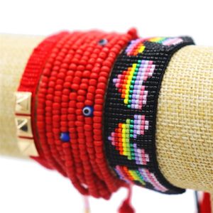 UVAS turco mal de ojo pulsera para mujer Boho Arco Iris Miyuki letras pulseras joyería verano playa remache joyería amigo regalo