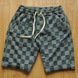 Shorts à carreaux graphiques pour hommes cordons de fourrage d'été 90s Non coton élégant mince xl xxl en vrac avec pantalon court glacée 240430