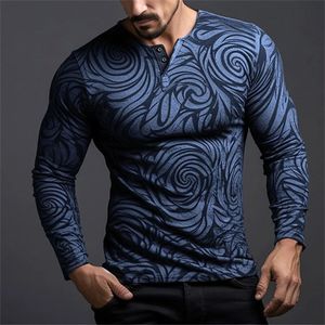 T-shirt à manches longues pour hommes, imprimé en 3D, motif graphique en Relief, mode quotidienne décontractée, Henley, vêtements de printemps et d'automne, 240219