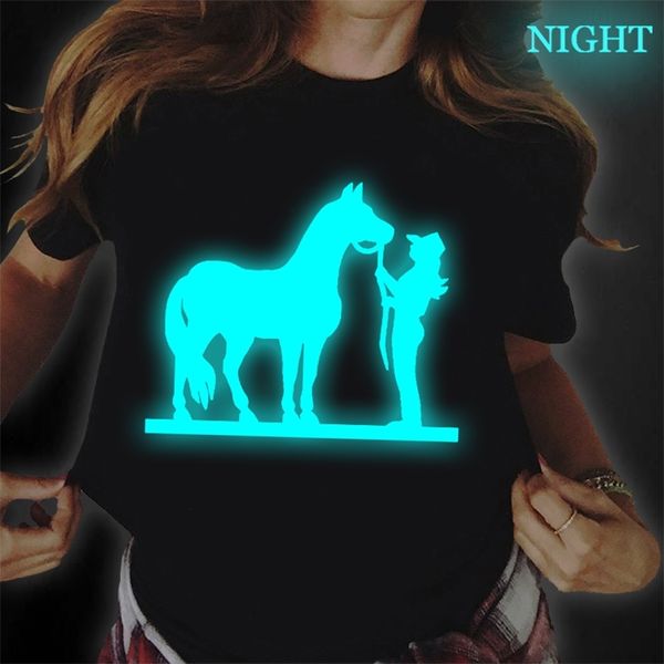 T-shirts graphiques femmes femme t-shirts Las Mujeres Sweetshirts cheval t-shirts lumineux esthétique vêtements brillant 220613