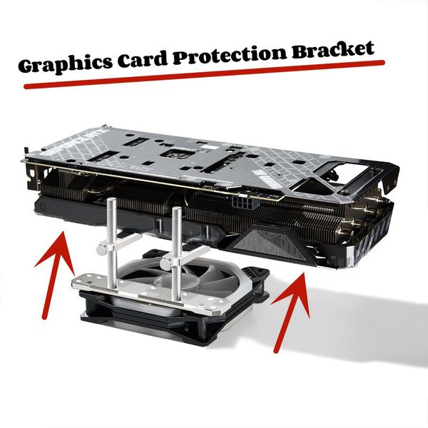 Support de protection de carte graphique pour RTX4090 Hauteur réglable Matériau en aluminium compatible avec une prise en charge de Fan Turbo de 12/14 cm