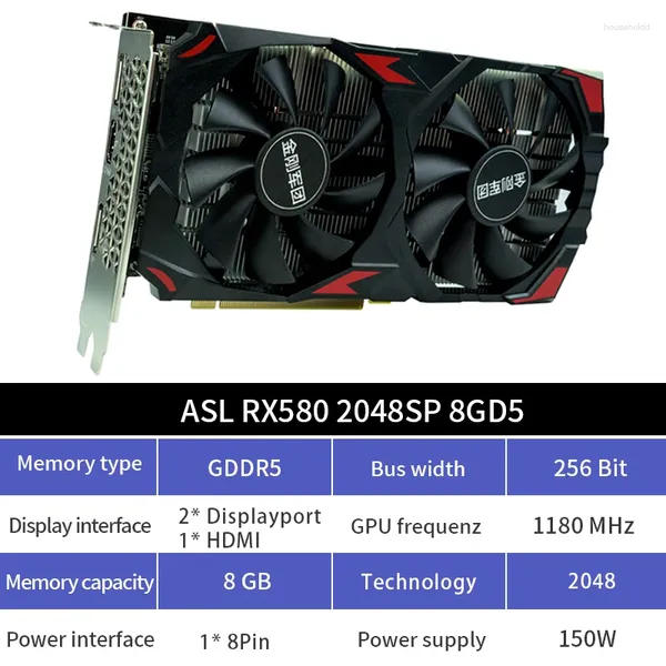 Tarjetas gráficas ASL tarjeta de vídeo RX 580 8G 2048SP 256Bit GDDR5 Compatible con HDMI GPU RX580 AMD