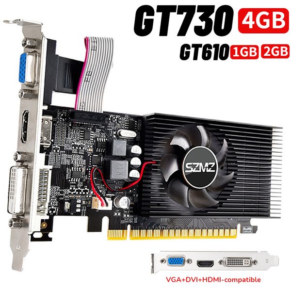 Tarjetas gráficas GT730 4GB DDR3 128Bit/64Bit Tarjeta gráfica con puerto HDMI VGA DVI PCI-E2.0 16X Tarjeta gráfica de video para computadora GT610 para oficina/hogar 230923