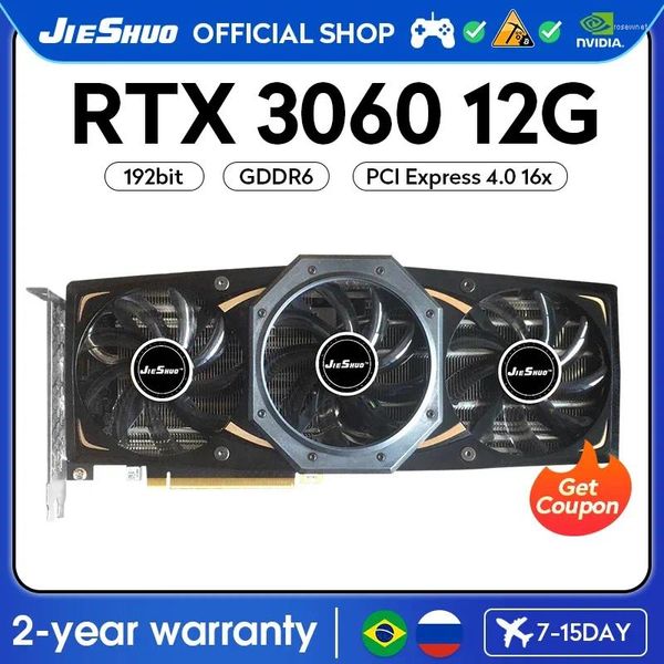 Cartes graphiques JIESHUO NVIDIA RTX 3060 12GB carte vidéo GDDR6 192BIT GPU Rtx3060 12g prend en charge PC de bureau ordinateur de jeu bureau 3060rtx