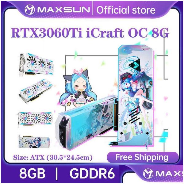 Cartes graphiques Maxsun Geforce Rtx 3060Ti Icraft Oc 8G Gddr6 Gpu 8Nm Nvidia Computer Pc 256Bit Dpx3 Gaming Video Card Fl New Drop Deliv Otj2U