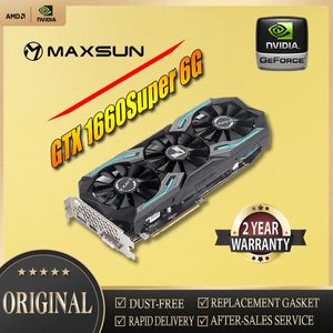 Grafische kaarten MAXSUN NVIDIA GeForce GTX1660Super 6G 12Nm Triple Fans GDDR6 192Bit Videokaart Voor Game GPU Gebruikt