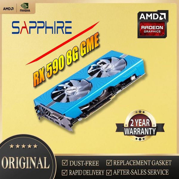 Cartes graphiques saphir Radeon RX590 8 go Nitro GME 2 ventilateurs GDDR5 AMD 14nm 8g 256bit vidéo ordinateur de bureau carte de jeu d'ordinateur utilisé