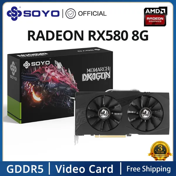 Tarjetas gráficas SOYO AMD Radeon RX580 Tarjeta 8G GDDR5 Memoria Video HDMI DP DVI PCIE3.0x16 para computadora de juegos GPU