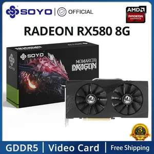 Tarjetas gráficas SOYO Full AMD Radeon RX580 Tarjeta 8G GDDR5 Memoria Videojuegos PCIE3.0x16 HDMI DVI para computadora de escritorio