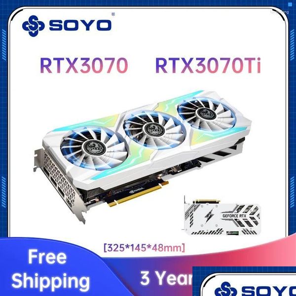 Cartes graphiques Soyo Rtx3070Ti Rtx3070 8G jeu haut de gamme Gddr6 256 bits 12 broches Nvidia carte de bureau ordinateur Pci Express X16 livraison directe Dhvu4