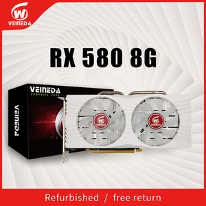 Grafische kaarten VEINEDA videokaart RX580 8GB 256 bit 2048SP grafische kaarten GDDR5 RX 580-serie achterplaat heatpipes 8-pins connector gerenoveerd 230923