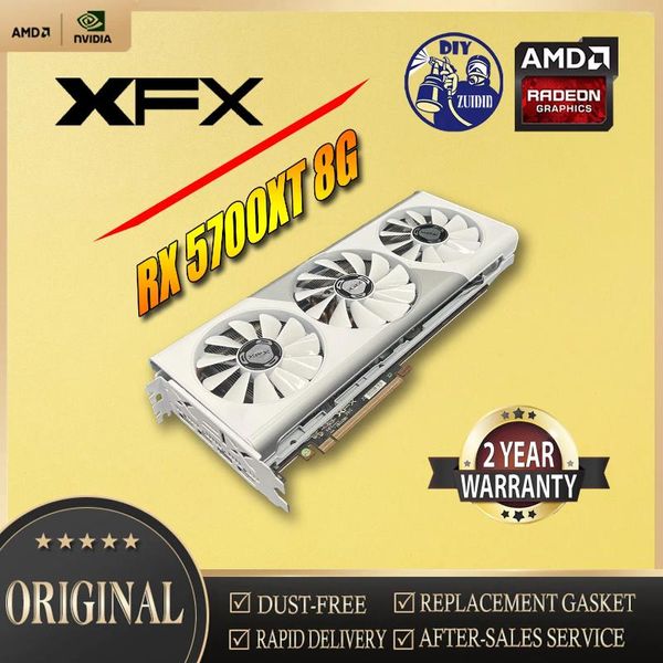 Cartes graphiques XFX RX5700XT 8G Double ventilateur 7nm 256bit PCIE4.0X16 vidéo ordinateur de bureau carte de jeu d'ordinateur utilisé