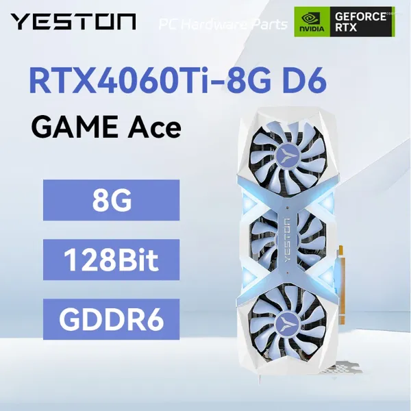 Cartes graphiques Yeston RTX4060Ti Carte Vedio GDDR6 RTX 4060TI 8G NVIDIA GAMING GPU 3XDP 1XHDMI 8PIN 128 BIT POUR B650M