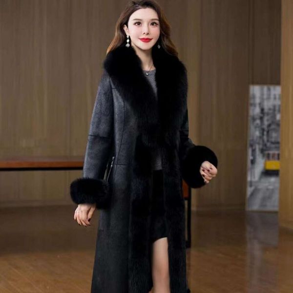 Manteau en fourrure de renard et de lapin intégré pour femme, Long Style, nouvelle collection hiver 2023, 273227