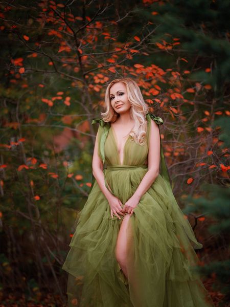 Green Grass Materinity Robe de soirée Robes de Split hiérarchisé Puffy longue Photographie femme enceinte robe de bal Plus Size Party Robe