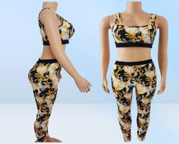 Grasprint yoga -outfits snel droge sportvest broek luxe kleding passende elastische leggings dames training sportkleding ontwerper S1044361