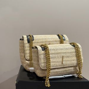 Gras geweven tas ketting messenger tassen dame ontwerper handtas stro crossbody portemonnee goud hardware letters interne rits pocket ontwerper vrouwen zak hoog kwaliteit zak