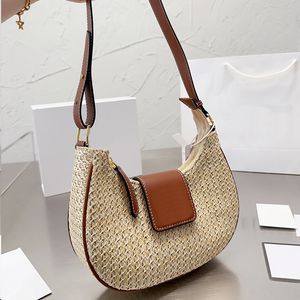 Bolso tejido de hierba para las axilas Bolso de mano de paja Bolsos cruzados Bolsos de mano para mujer Bolso de sillín de flores antiguas Bolsillo interno con cremallera Cuero genuino