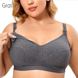 Gratlin Sujetador de lactancia de algodón sin aros de talla grande, ropa interior para dormir con copa suave para mujer, lencería para amamantar, Pregency E F 240102