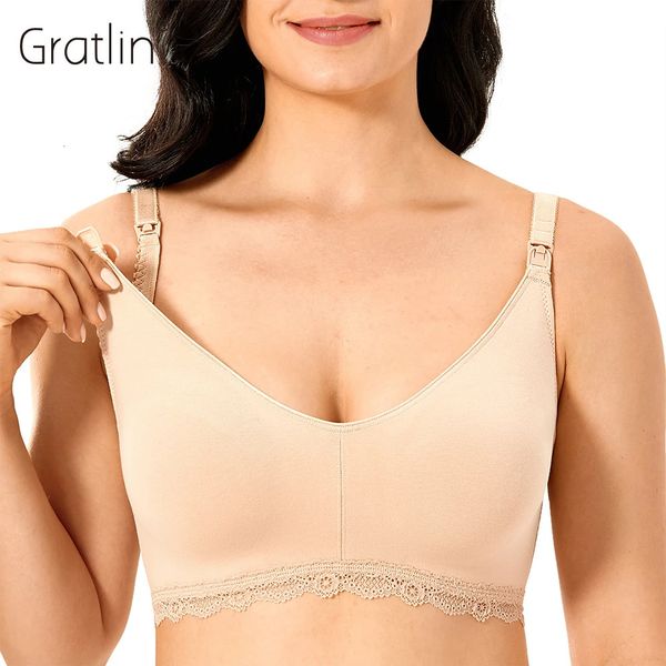 Gratlin grande taille sans fil coton maternité soutien-gorge d'allaitement femmes Softcup sous-vêtements de nuit allaitement Lingerie grossesse E F 240323