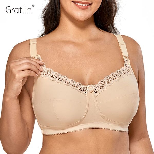 Gratlin femmes allaitement soutien-gorge d'allaitement grande taille coton sans fil doux maternité avec dentelle DD E F G tasse 3442 44 48 240102