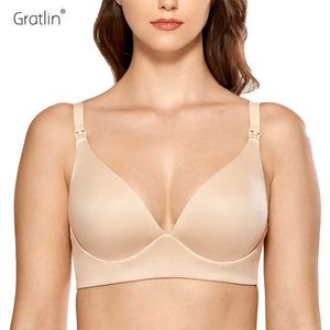 Gratlin Femmes Sans Fil Légèrement Rembourré Doux Maternité Soutien-Gorge D'allaitement Plongeant Sous-Vêtements Pour Enceinte Y0925