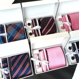 gravata pour hommes cravates marque de créateur de luxe 8 cm coffret cadeau Jacquard cravate poche carré Clip boutons de manchette corbatas para hombre 240109