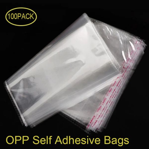 Tombes 100 pcs OPP Sacs en plastique d'auto-adhésif Sacs en plastique transparent transparent refermable en polylophane poly