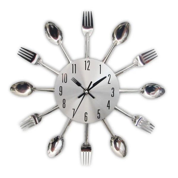 Lápidas Cubiertos Cocina Reloj de pared Cuchara Tenedor Cocina Cuarzo Relojes montados en la pared Diseño moderno Decorativo Horloge Murale Venta caliente Klock