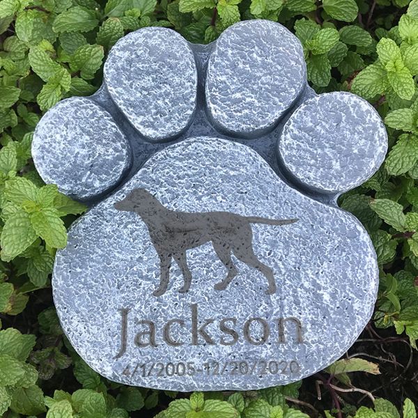 Lápidas Piedra conmemorativa personalizada para mascotas para perros Marcador de tumbas para mascotas con forma de pata de perro grande para simpatía Regalo para pérdida de mascotas para perros 122 patrones