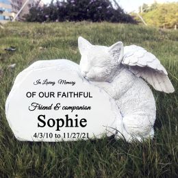 Grafstenen Gepersonaliseerde Pet Cat Memorial Stone met een slapende Cat Angel Statue, Cat Grave Markers Grafsteen Grafsteen in liefdevolle herinnering aan.