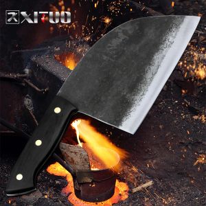 Pierres tombales Xituo Couteau de chef forgé à la main avec lame en acier plaqué dur, couteau de boucher, couteau d'abattage, outil de tranchage de cuisine