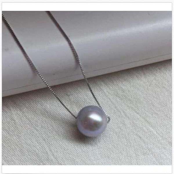 collier pendentif perle de la mer du sud grise 10-11 mm chaîne en argent295z