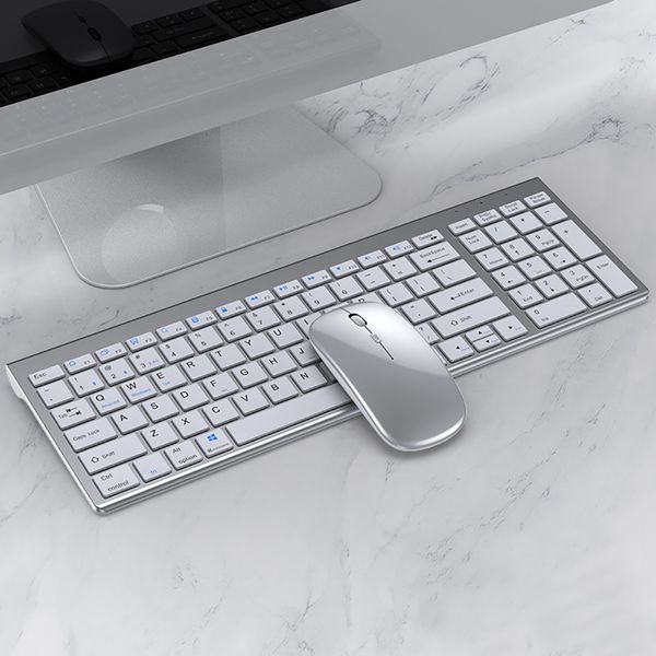 Gris Bluetooth 5.0 2.4G Teclado inalámbrico Mouse Combo Recargable Teclado inalámbrico de tamaño completo para computadora portátil